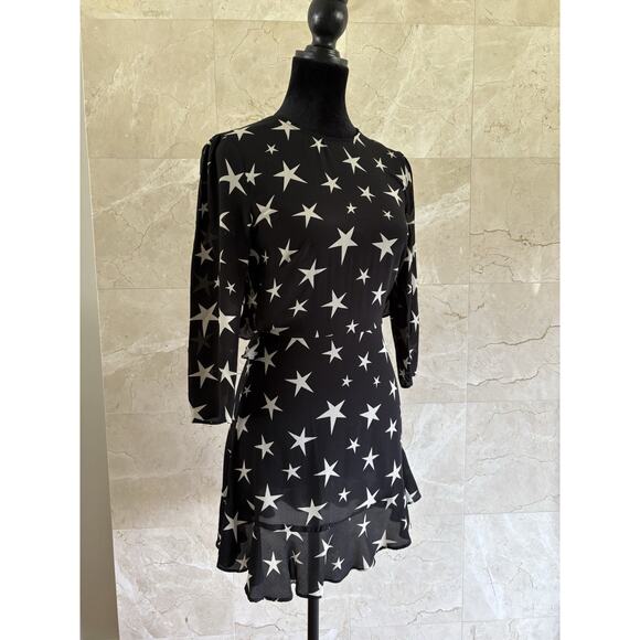 REALISATION PAR Goldie StarStruck Mini Dress XS Black Silk Ruffle Party - Picture 4 of 16
